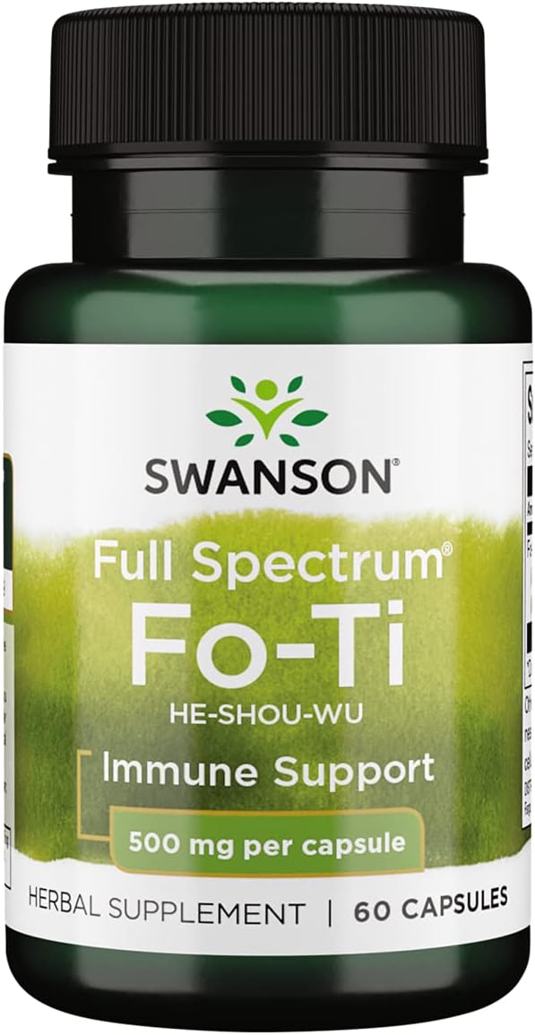 500mg Swanson Fo-Ti Root Extract Capsules - 60 Count Bottle for Hair, Skin, and Anti-Aging Support