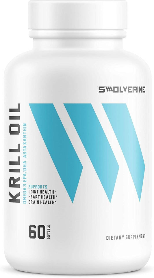 500mg Swolverine Krill Oil with Astaxanthin, Omega-3s, EPA & DHA for Joint Relief & Heart Health - 60 Servings