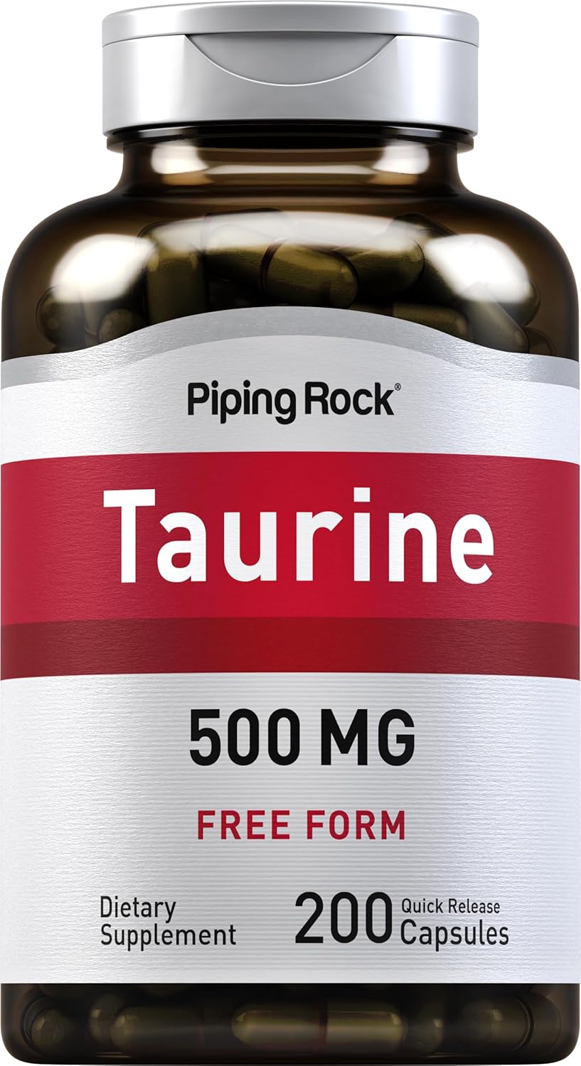 500mg Taurine Capsules - 200 Count, Free Form Supplement, Non-GMO & Gluten Free