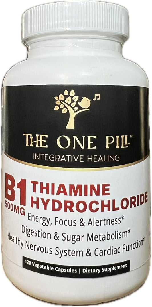500mg Thiamine HCl Capsules - Vegan Integrative Healing Vitamin B1 Supplement, Non-GMO with No Artificial Fillers - 120 Caps