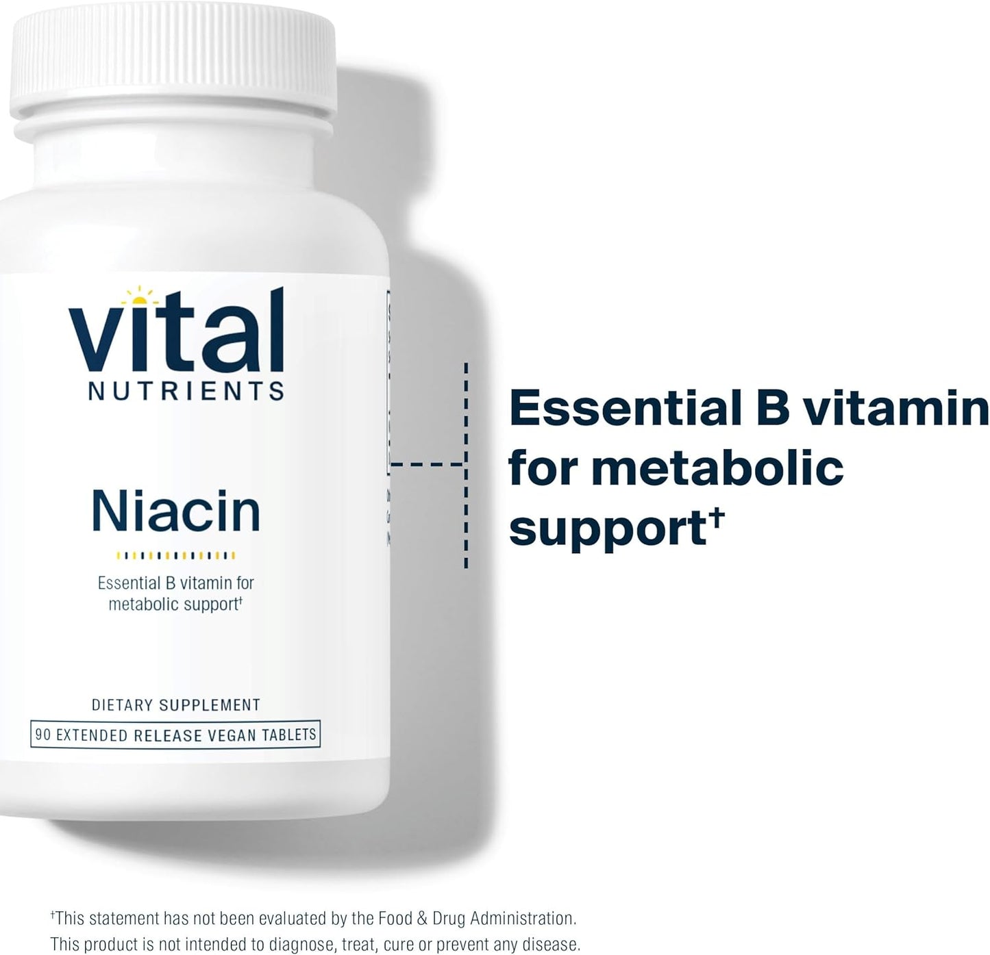 500mg Timed-Release Niacin Supplement for Heart Health | Vitamin B3 for Metabolism Support | Gluten, Dairy, Soy Free | Non-GMO | 90 Tablets