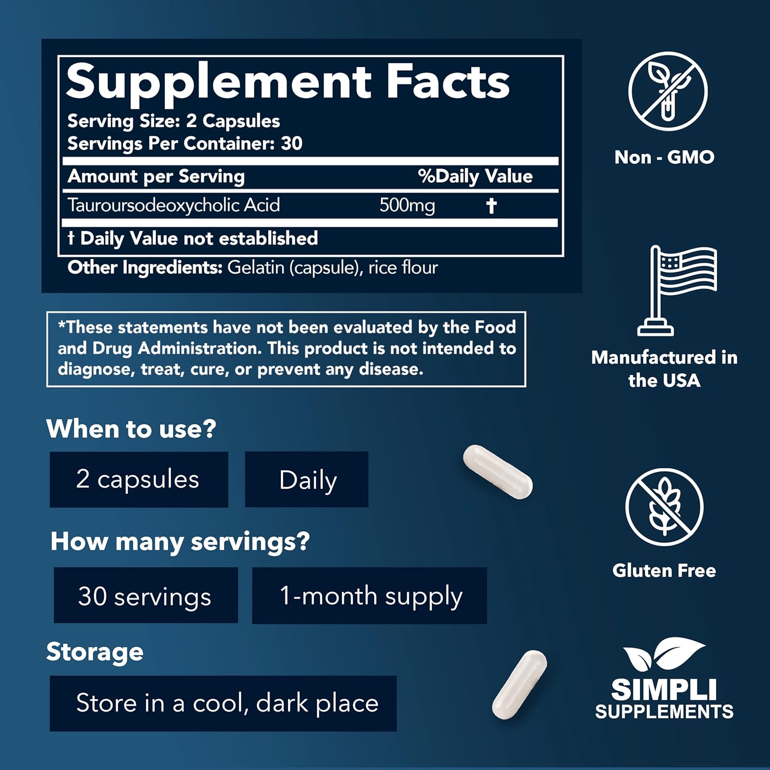 500mg TUDCA Supplement for Liver Support | 60 Capsules (30 Day Supply) | Detox & Digestive Health - Simpli Supplements - BoostGo Australia