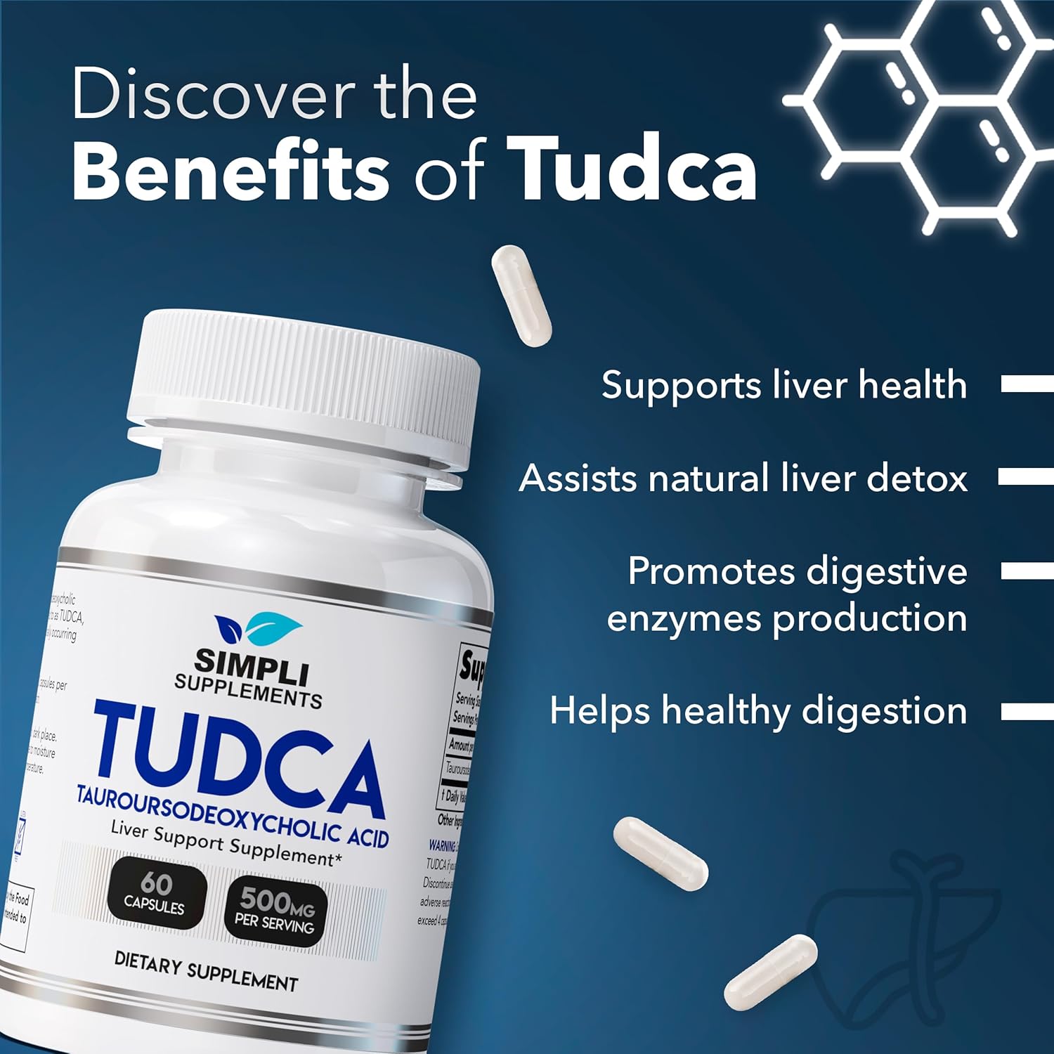500mg TUDCA Supplement for Liver Support | 60 Capsules (30 Day Supply) | Detox & Digestive Health - Simpli Supplements - BoostGo Australia