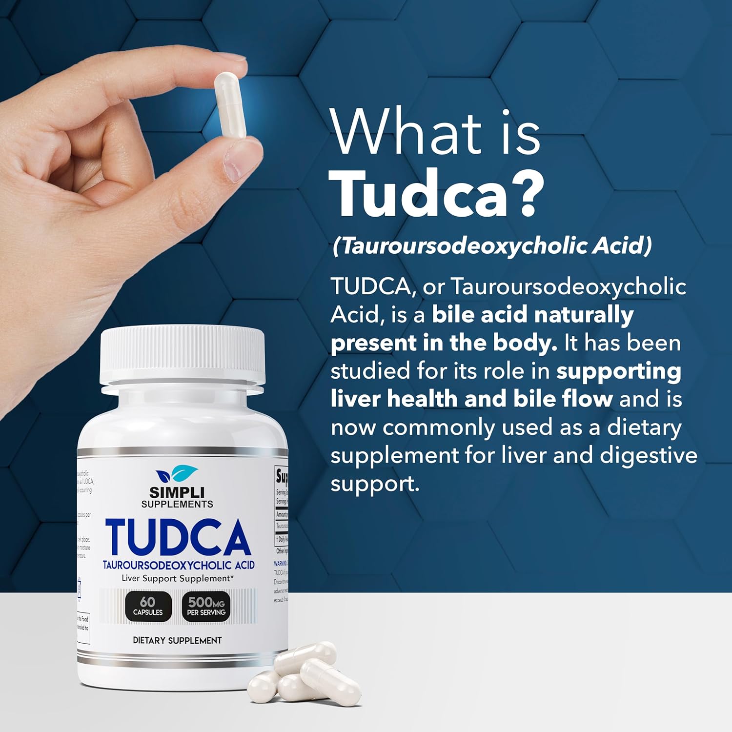 500mg TUDCA Supplement for Liver Support | 60 Capsules (30 Day Supply) | Detox & Digestive Health - Simpli Supplements - BoostGo Australia