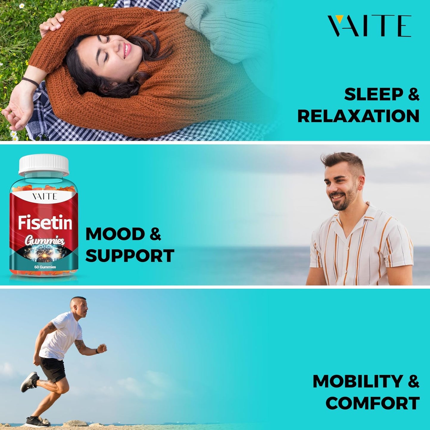 500mg VAITE Fisetin Gummies - Antioxidant Blend for Cellular Health - Vegan & Non-GMO with Flavonoids & Plant Extracts - Cognitive Function Support, 60 Count