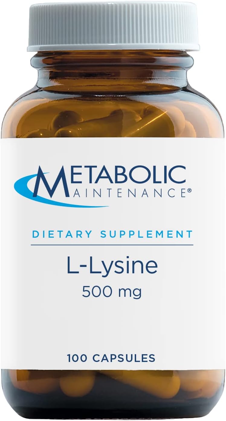 500mg Vegan L-Lysine Capsules for Immune, Bone, and Tissue Support - Amino Acid Supplement by Metabolic Maintenance (100 Capsules)