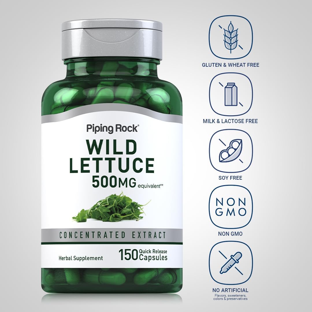 500mg Wild Lettuce Extract Capsules - Concentrated Herbal Supplement - Non GMO, Gluten Free - 150 Count