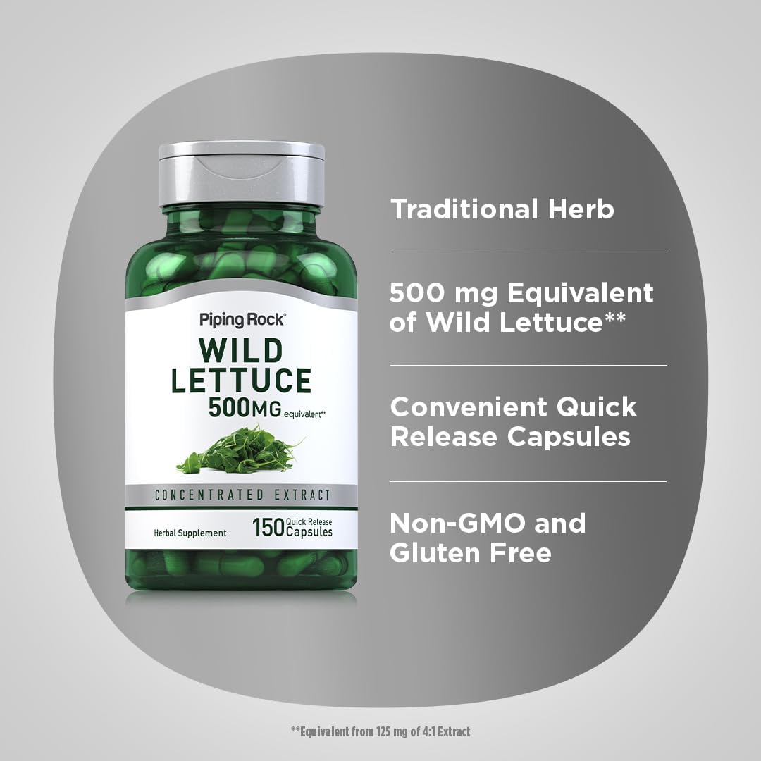 500mg Wild Lettuce Extract Capsules - Concentrated Herbal Supplement - Non GMO, Gluten Free - 150 Count