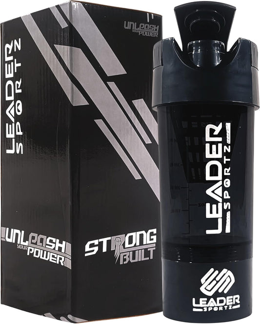500ML Leader Sportz Gym Shaker Pro Cyclone Bottle - Leakproof, BPA Free, Sturdy with Advanced Mixing Technology for Protein & Preworkout - Black/Red with Supplement Compartment