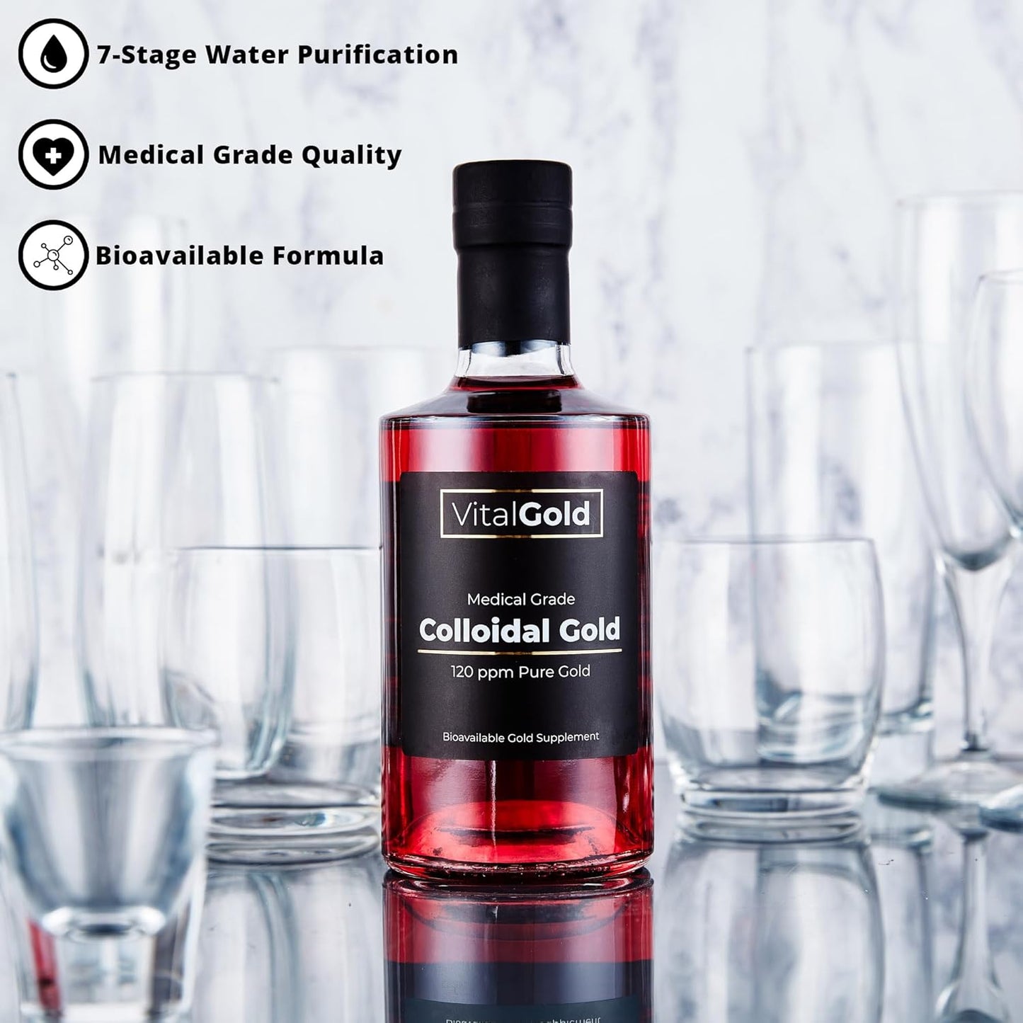 500ml Vital Gold Colloidal Gold Supplement - 120 PPM Ultra Strength Formula