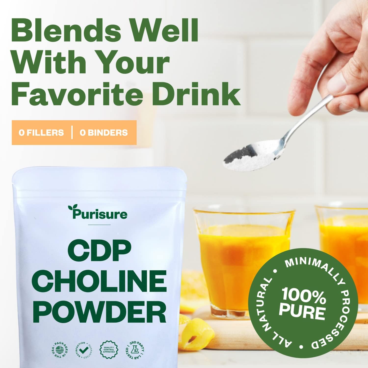 50g Purisure CDP Choline Powder: Citicoline Supplement for Focus, Energy, and Cognitive Function - 200 Servings