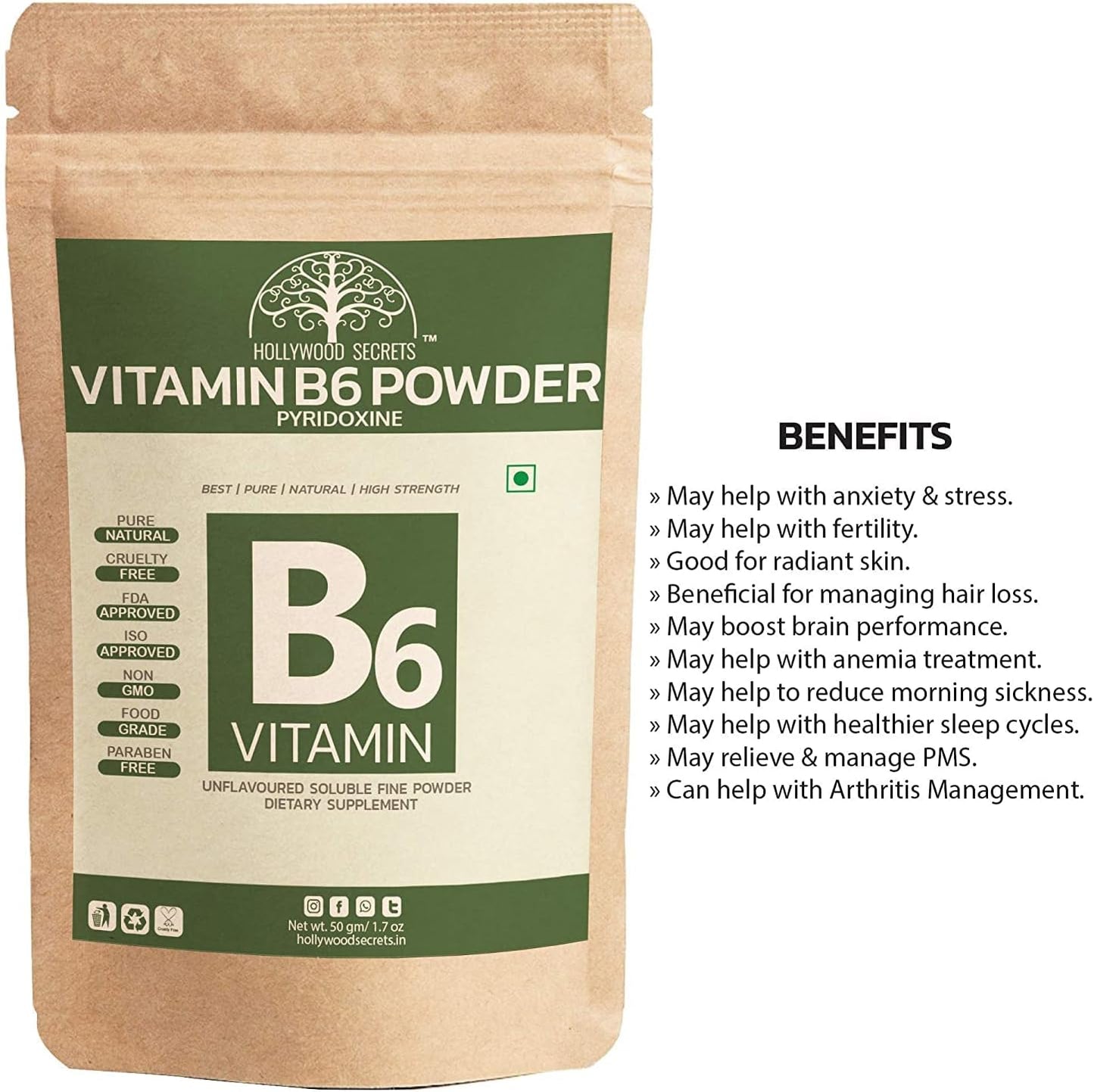 50gm Kavir Pyridoxine Powder - High Quality Vitamin B6 Supplement
