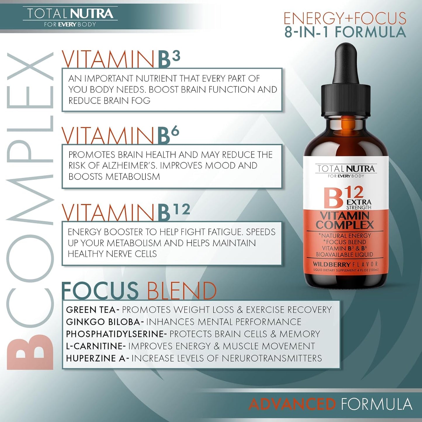 50mg Liquid Chlorophyll Drops with Extra Strength Vitamin B Complex for Total Nutra Support