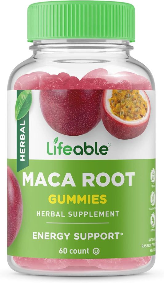 50mg Maca Root Energy Support Gummies for Women and Men | Vegetarian Maca Supplement | Great Tasting | 60 Gummies