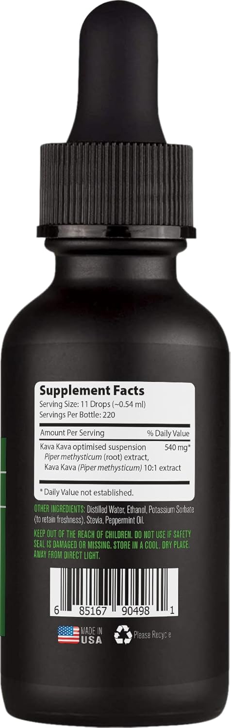 540mg Kava Kava Root Extract Liquid Drops - 220 Servings, Fast Absorption, GMP-Certified, Non-GMO USA-Made Supplement