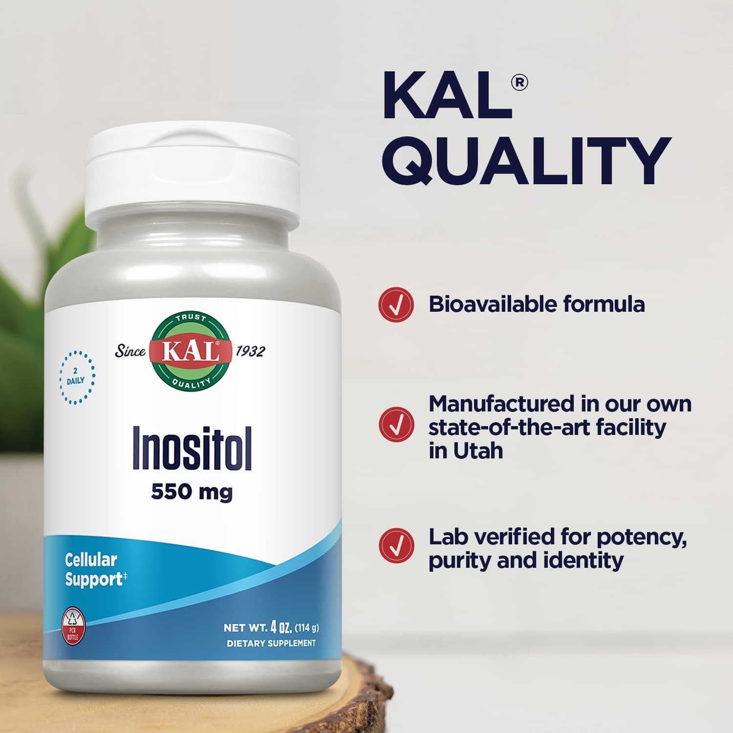 550mg KAL Inositol Powder: Brain, Nervous System, & Mood Support - Cellular Health, Enhanced Formula, Easy Mix - 207 Servings, 4oz