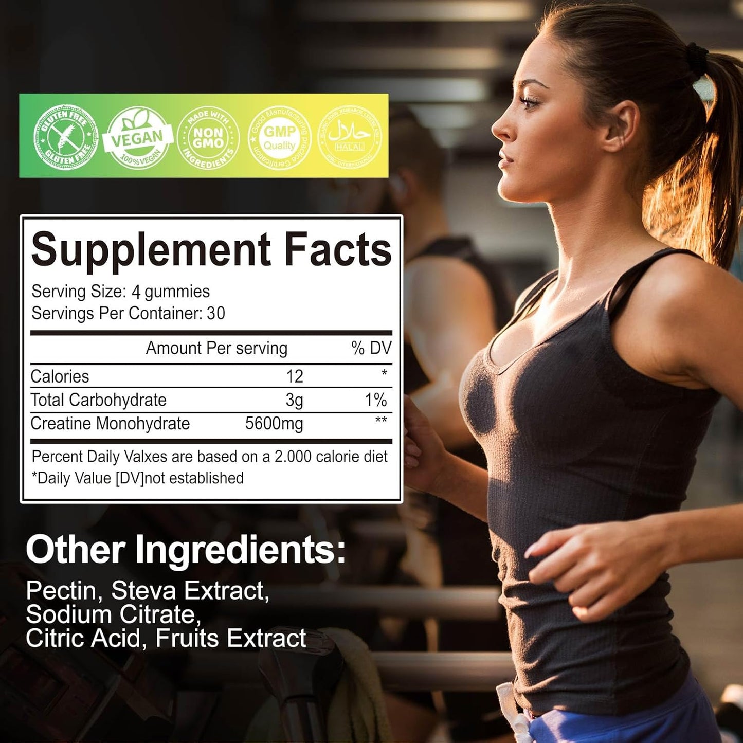 5600mg Creatine Monohydrate Gummies for Muscle Support & Energy Boost - 120 CT Chewables for Men & Women - Vegan & Sugar Free Lemon Flavor