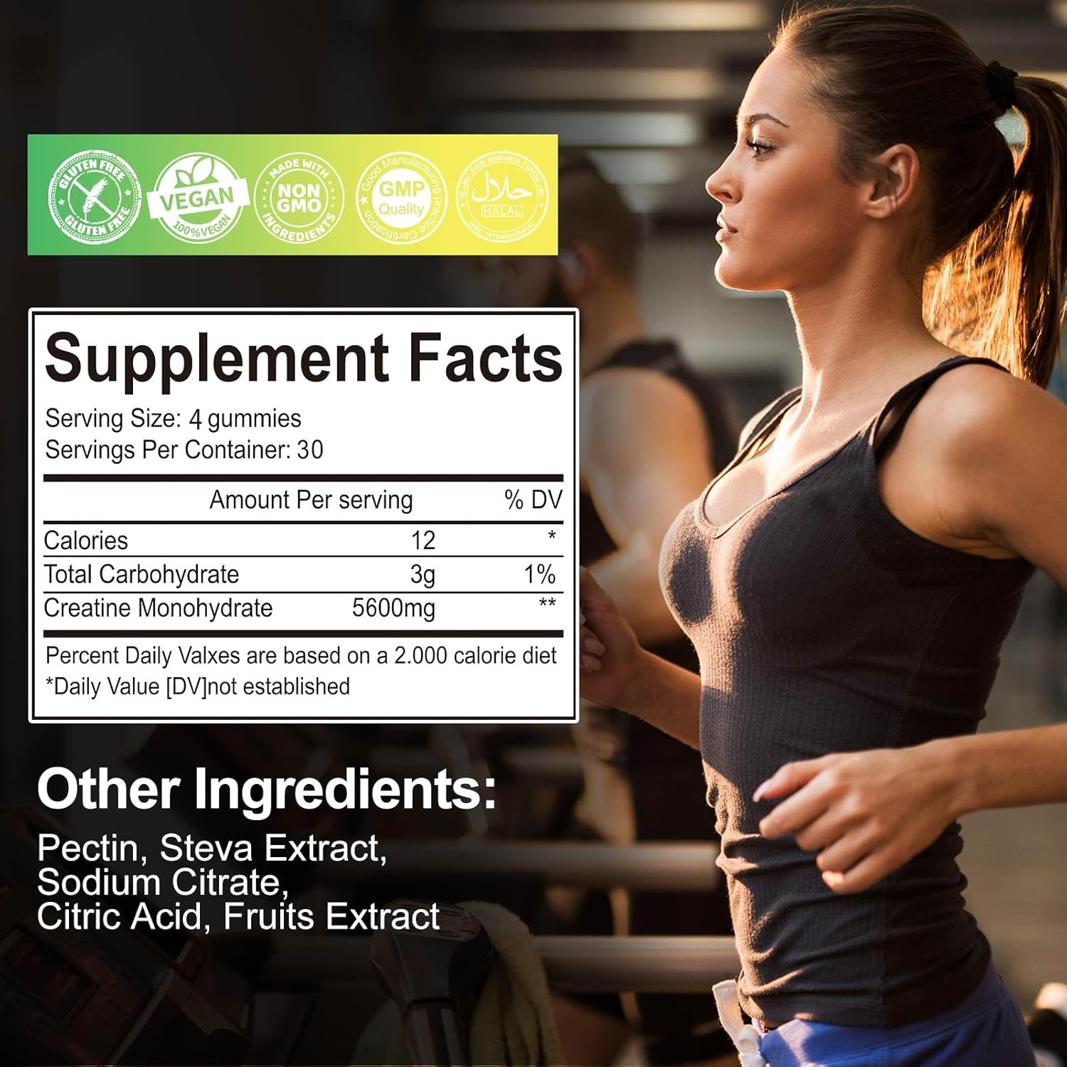 5600mg Creatine Monohydrate Gummies for Muscle Support & Energy Boost - 120 CT Chewables for Men & Women - Vegan & Sugar Free Lemon Flavor