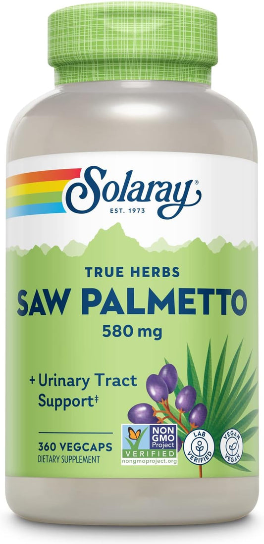 580 mg Saw Palmetto Berries by SOLARAY - Prostate Health Supplement for Men - Supports Urinary Tract and Hair Health - Vegan Capsules with Fatty Acids and Plant Sterols - 360 VegCaps, 60-Day Guarantee