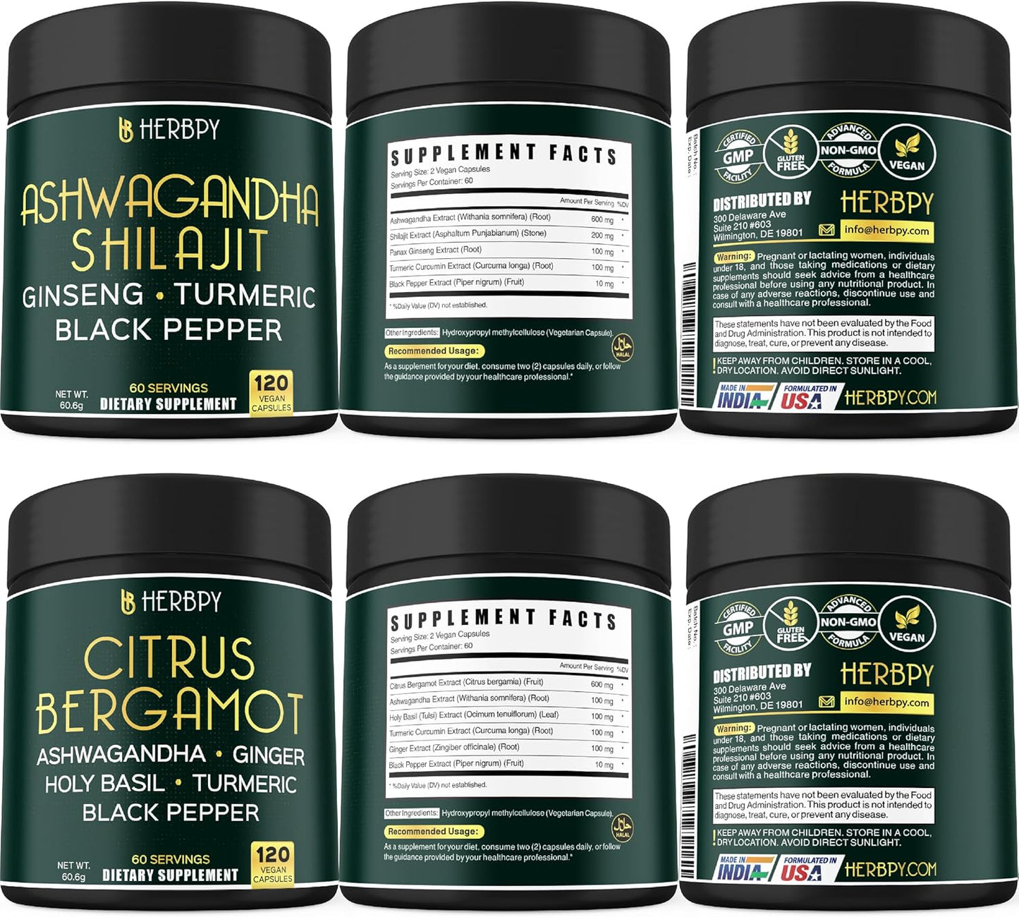 5in1 Ashwagandha Shilajit & 6in1 Citrus Bergamot Supplement Bundle for Relaxation, Heart Health, Digestion, and Immune Support