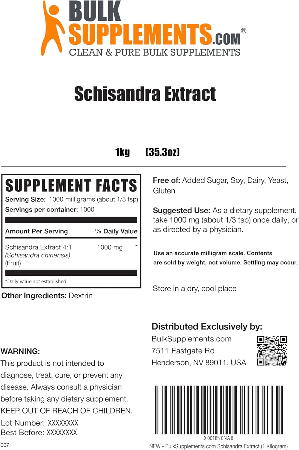 5kg Bulk Schisandra Extract Powder - Herbal Supplement from Schisandra Berries - Gluten Free, 1000mg per Serving - Pack of 5, 11 lbs total