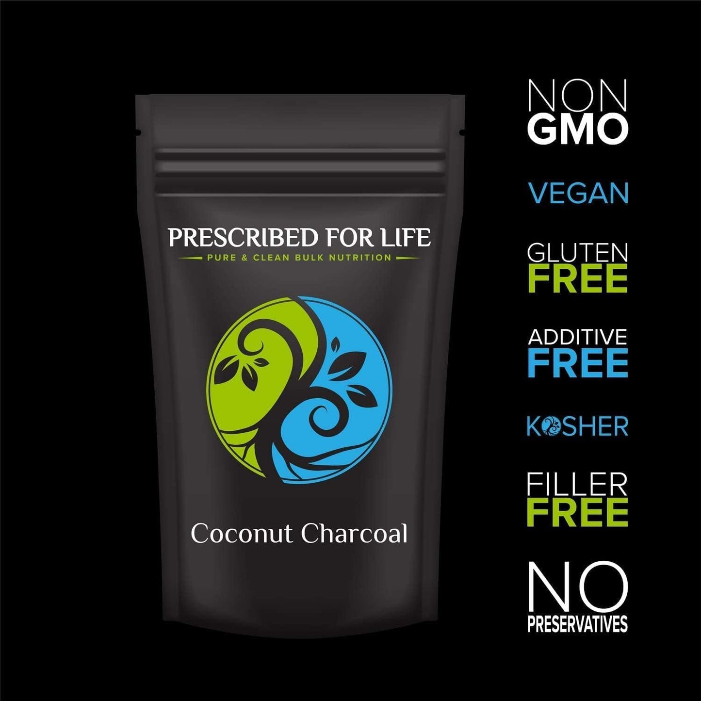 5kg Prescribed For Life Activated Charcoal Powder - Ultra Fine Coconut Shell Husk Food Grade, Gluten Free, Vegan, Non GMO, Kosher