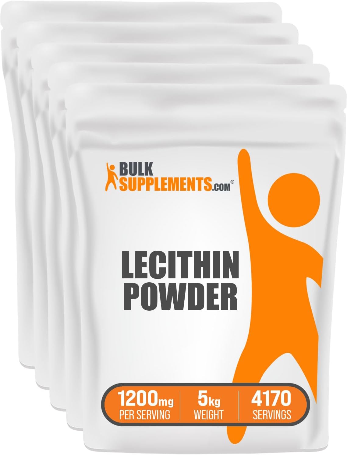 5kg Soy Lecithin Powder - Food Grade Supplement, 1200mg per Serving, Gluten Free - Pack of 5, Bulk Size 11 lbs Bottles