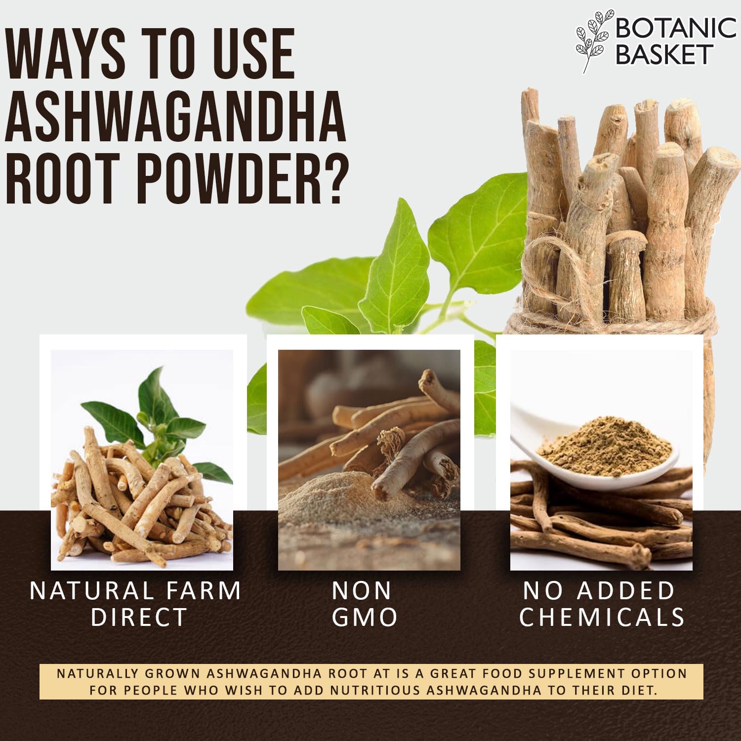 5lb Botanic Basket Ashwagandha Root Powder - Pure, GMO-Free, Gluten-Free, Rich in Withanolides - No Fillers or Additives