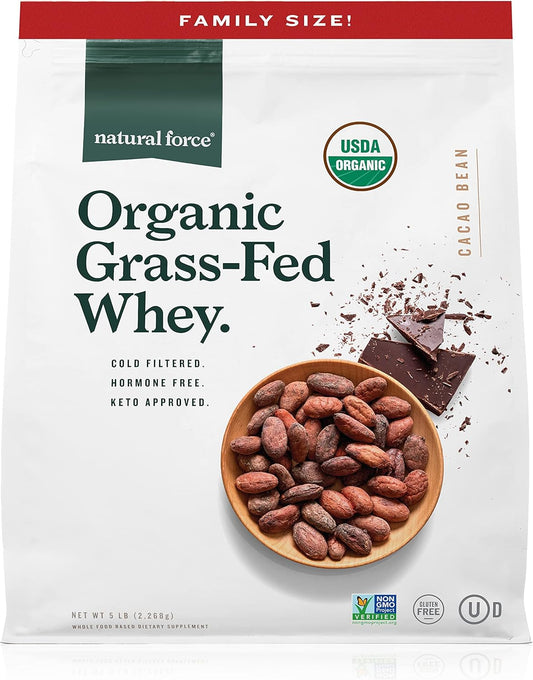 5lb Grass Fed Organic Chocolate Whey Protein Powder - Pure Keto & Paleo Friendly, Low Carb, Kosher, Non GMO - A2 Protein for Families