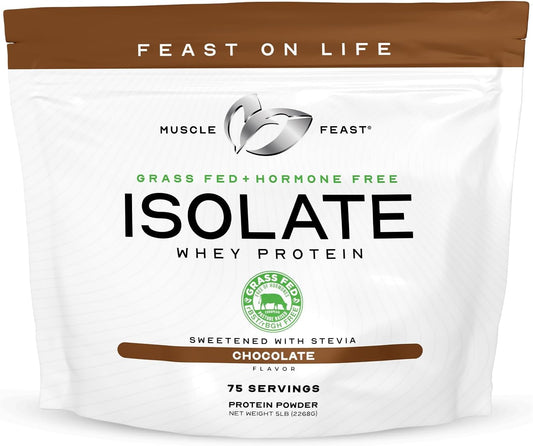 5lb Grass-Fed Whey Protein Isolate, Chocolate Flavor, Hormone-Free & Pasture-Raised by Muscle Feast
