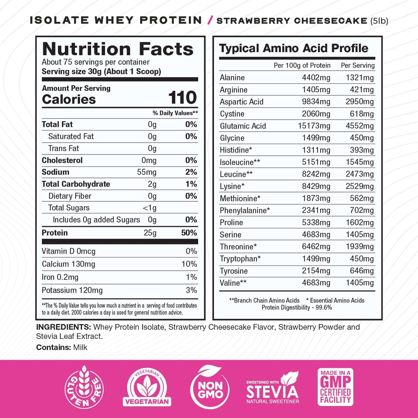 5lb Muscle Feast Grass-Fed Strawberry Cheesecake Whey Protein Isolate - All Natural, Hormone Free, Pasture Raised