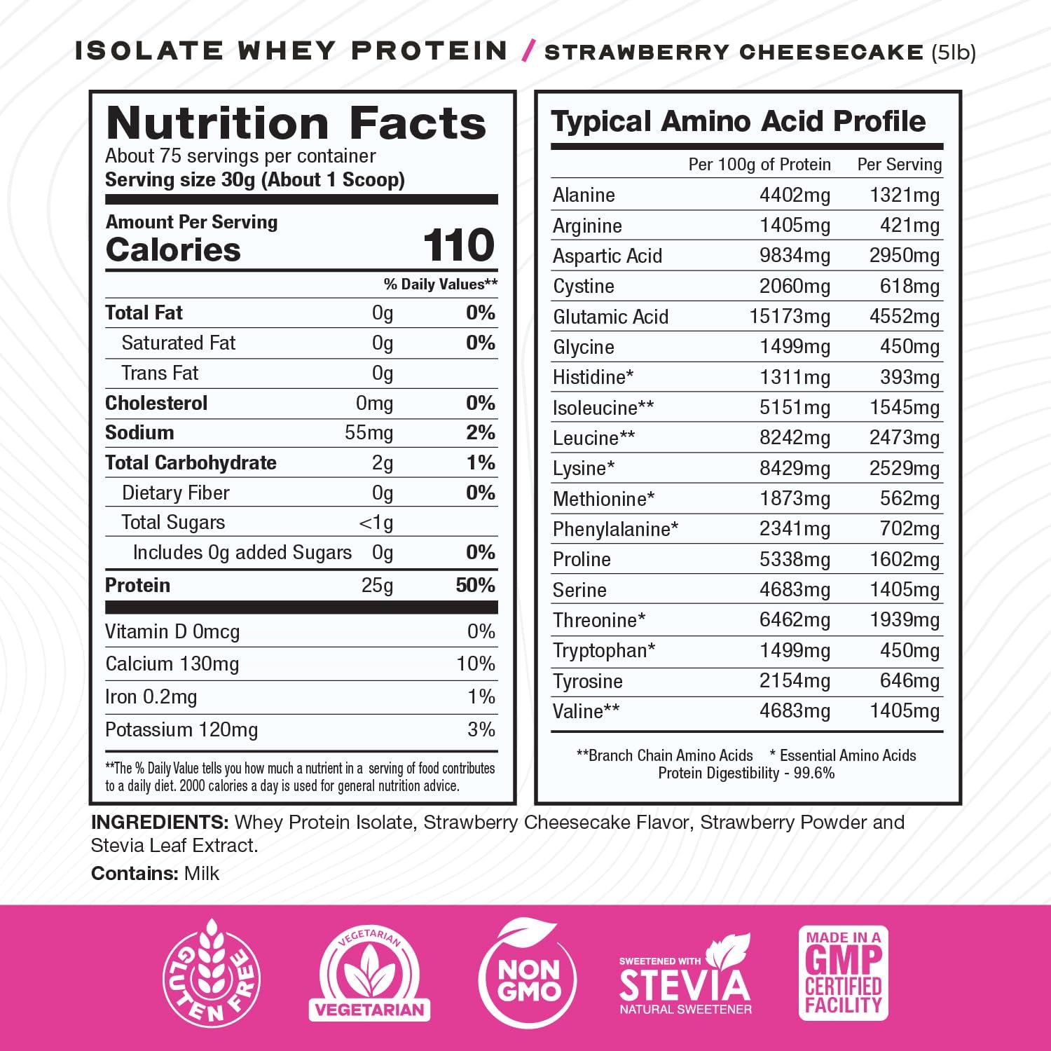 5lb Muscle Feast Grass-Fed Strawberry Cheesecake Whey Protein Isolate - All Natural, Hormone Free, Pasture Raised