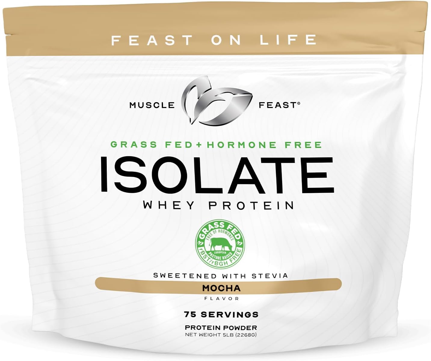 5lb Muscle Feast Grass-Fed Whey Protein Isolate, Mocha Flavor, Hormone-Free & Pasture-Raised