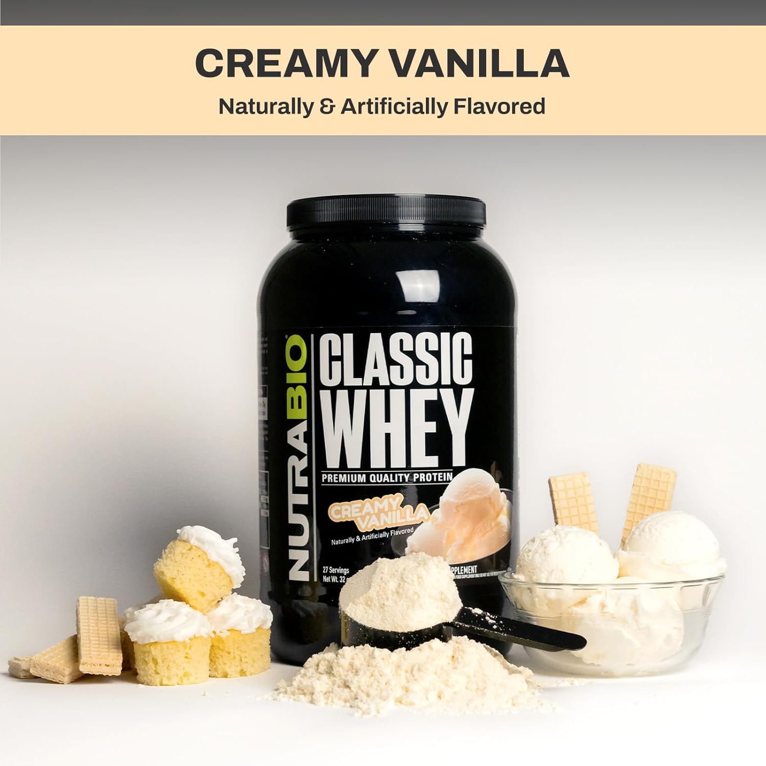 5lb NutraBio Classic Whey Protein Powder with 25g Protein per Serving, Full Amino Acid Profile, No Fillers, Artificial Colors, Low Glycemic Index - Creamy Vanilla Flavor