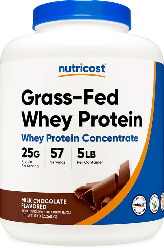 5LB Nutricost Chocolate Grass-Fed Whey Protein Concentrate - Non-GMO, Undenatured, Natural Flavors