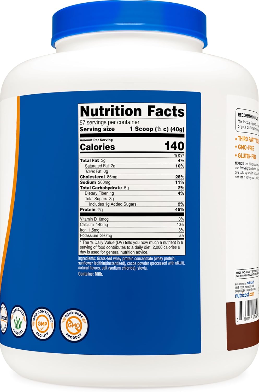 5LB Nutricost Chocolate Grass-Fed Whey Protein Concentrate - Non-GMO, Undenatured, Natural Flavors