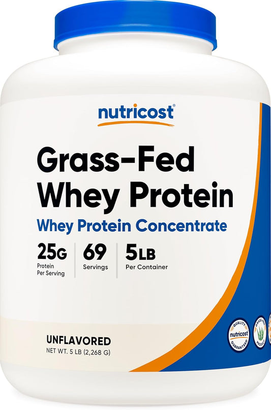 5LB Nutricost Grass-Fed Whey Protein Concentrate - Unflavored, Non-GMO, Gluten-Free, Undenatured