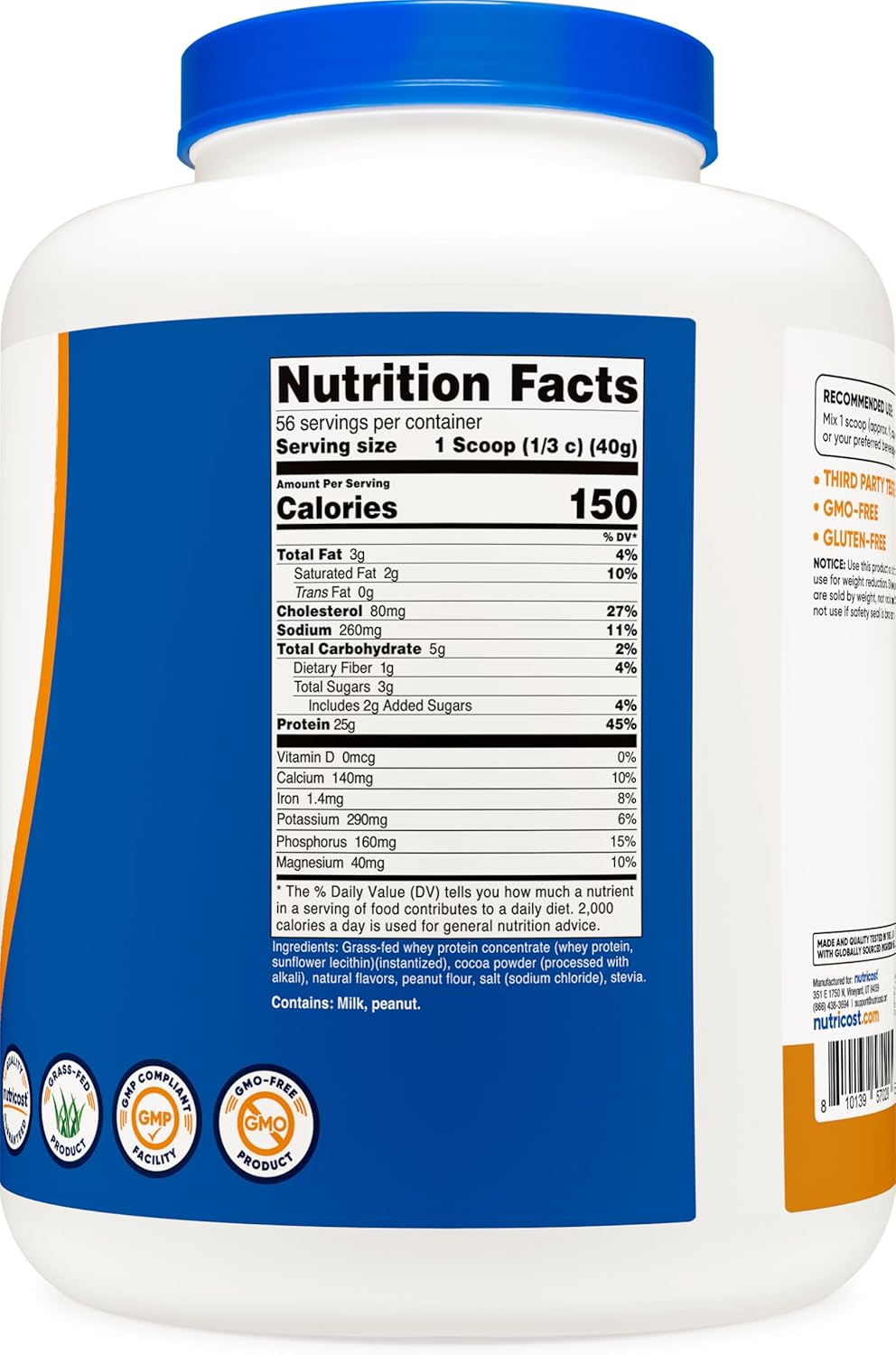 5LB Nutricost Grass-Fed Whey Protein Concentrate in Chocolate Peanut Butter Flavor