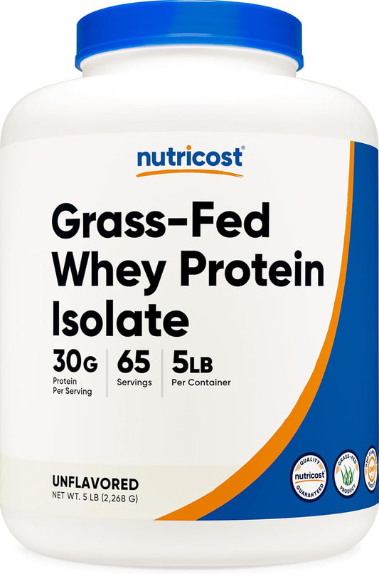 5LB Nutricost Grass-Fed Whey Protein Isolate - Unflavored, Non-GMO, Gluten Free, rBGH Free