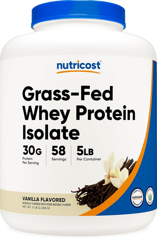 5LB Nutricost Grass-Fed Whey Protein Isolate (Vanilla) - Non-GMO, Gluten-Free, Naturally Flavored