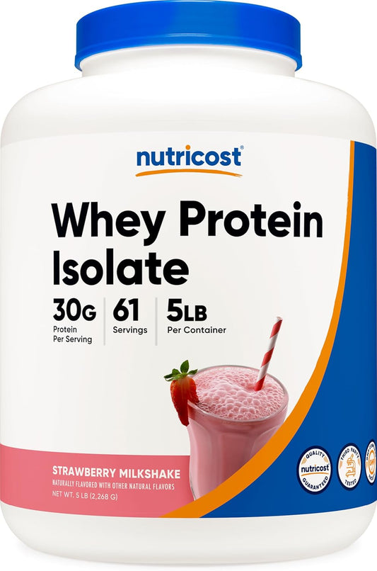 5LB Nutricost Strawberry Milkshake Whey Protein Isolate - High-Quality Supplement for Muscle Growth & Recovery