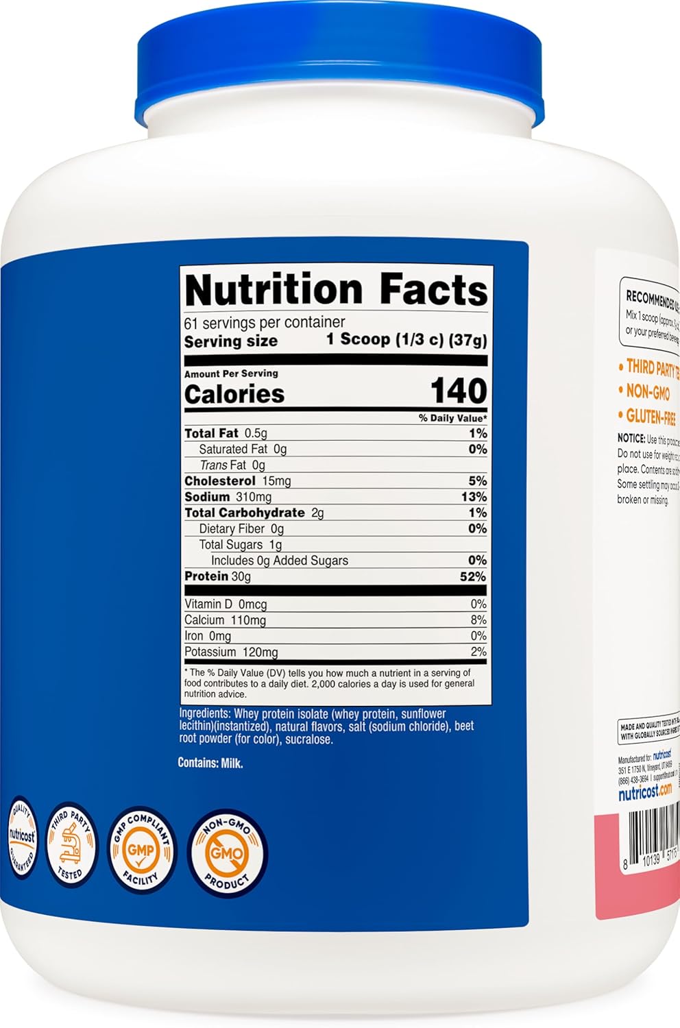 5LB Nutricost Strawberry Milkshake Whey Protein Isolate - High-Quality Supplement for Muscle Growth & Recovery