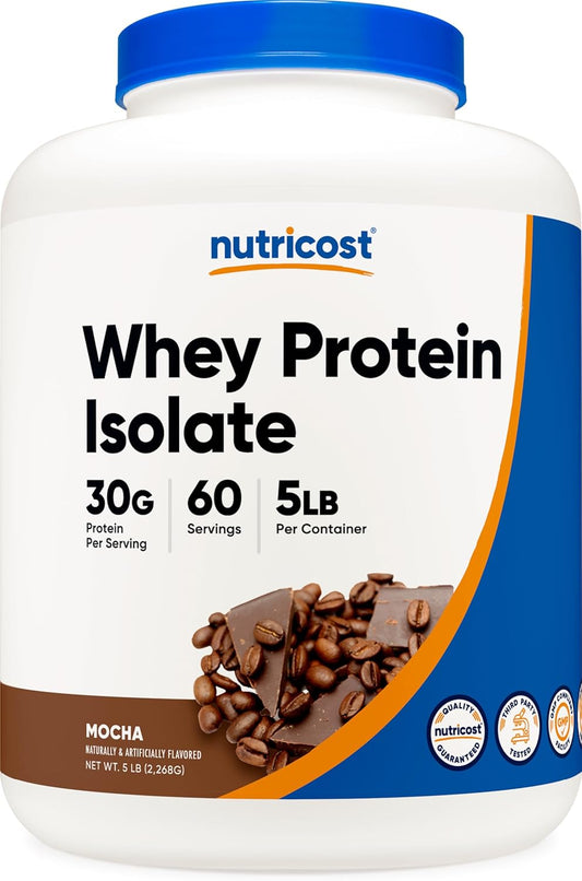 5LB Nutricost Whey Protein Isolate in Mocha Flavor - Gluten Free & Non-GMO