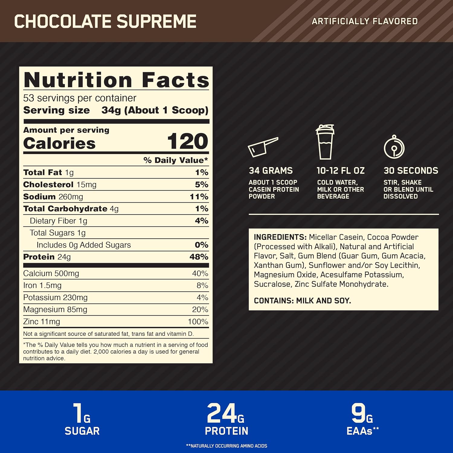 5lb Optimum Nutrition Gold Standard Micellar Casein & Whey Protein Powder - Extreme Milk Chocolate