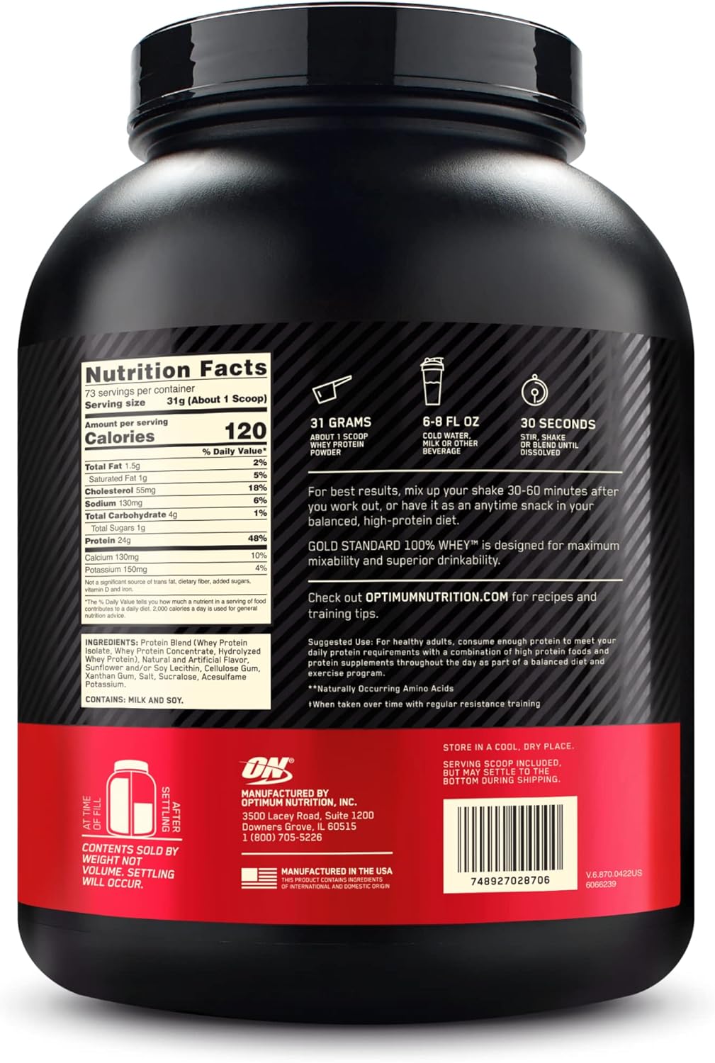 5lb Optimum Nutrition Gold Standard Vanilla Ice Creme Whey Protein Powder