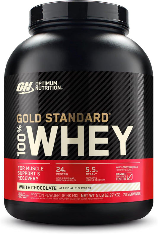 5lb Optimum Nutrition Gold Standard Whey Protein Powder - White Chocolate Flavor - High Quality Protein Supplement