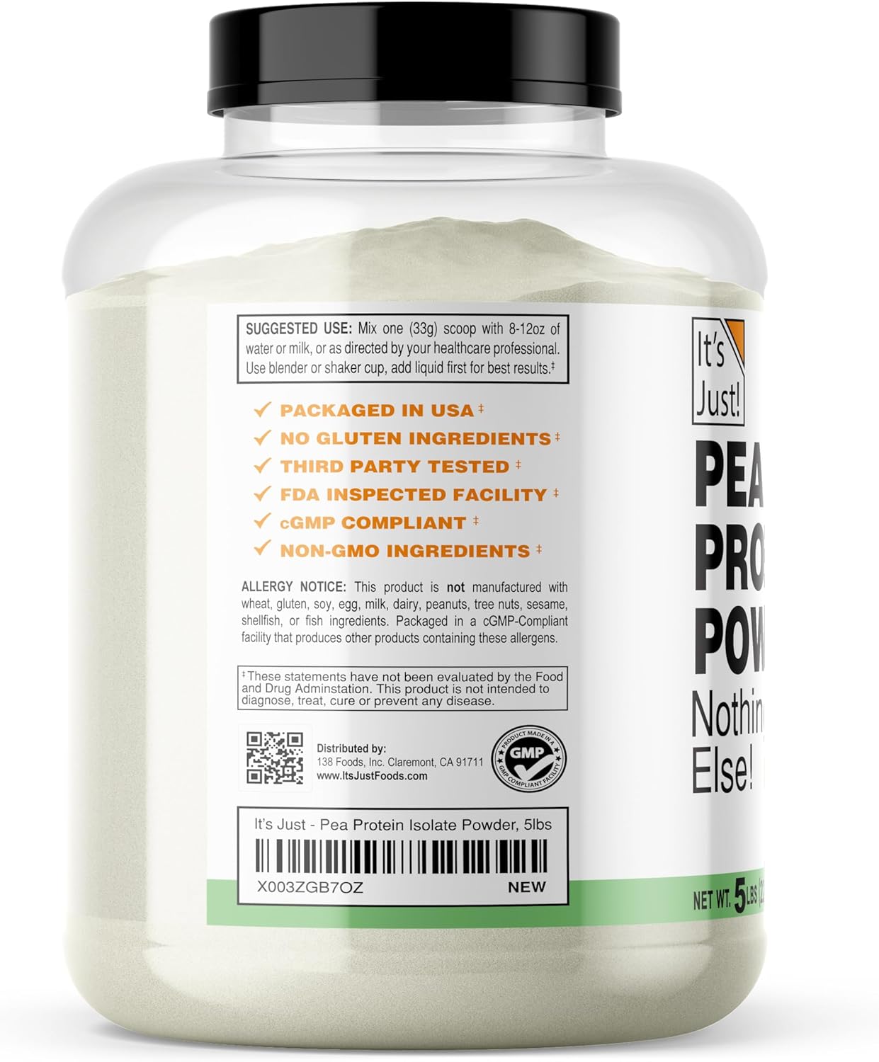 5lb Premium Quality 100% Pea Protein Powder - Vegan Plant Based, Grown in Canada, Smooth Texture, Gluten Free, Keto Friendly - Unflavored