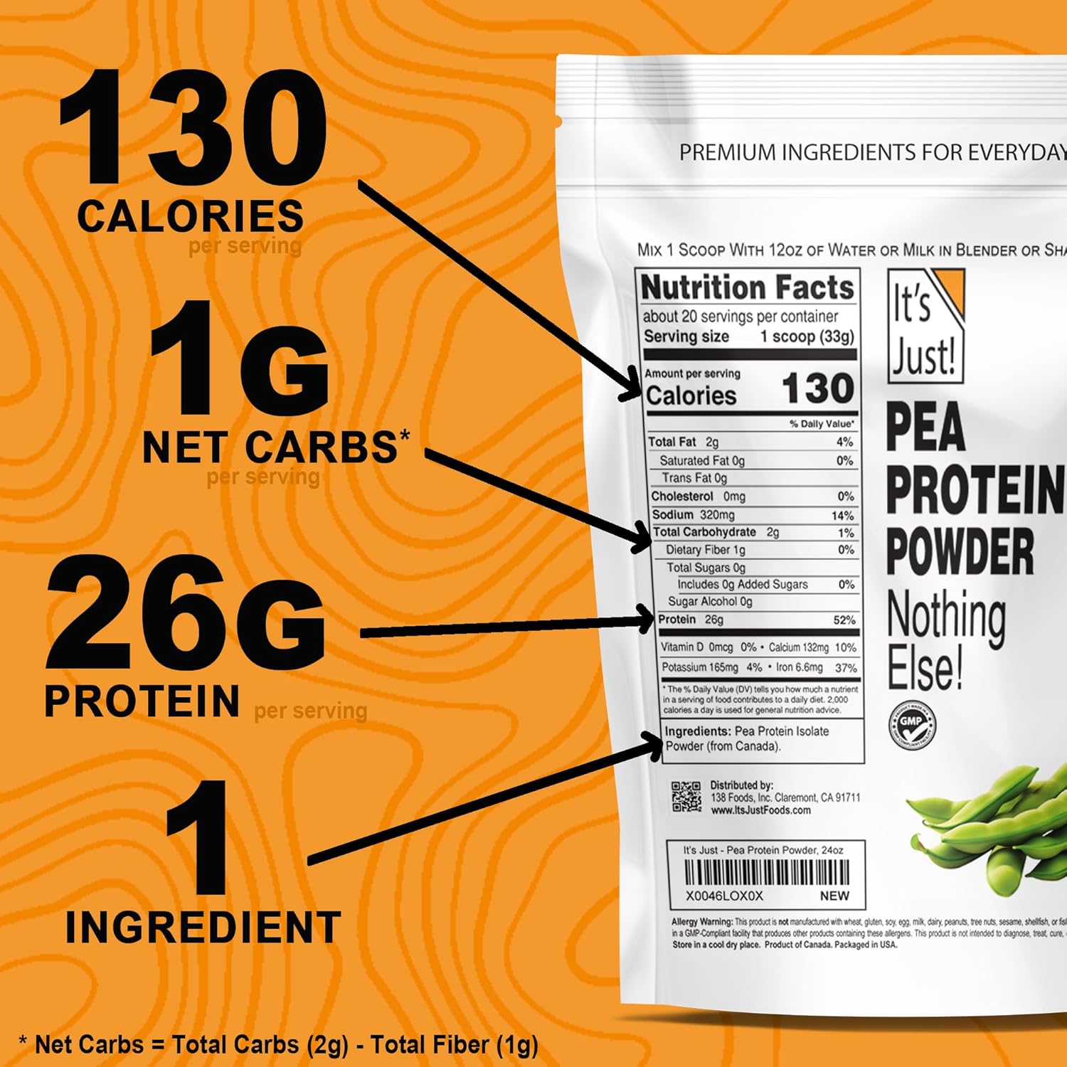 5lb Premium Quality 100% Pea Protein Powder - Vegan Plant Based, Grown in Canada, Smooth Texture, Gluten Free, Keto Friendly - Unflavored