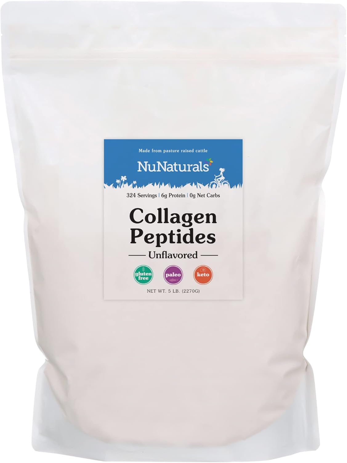 5lbs Nunaturals Collagen Peptides Powder for Skin, Hair, Nails, Joints - Type I, III - Health Benefits