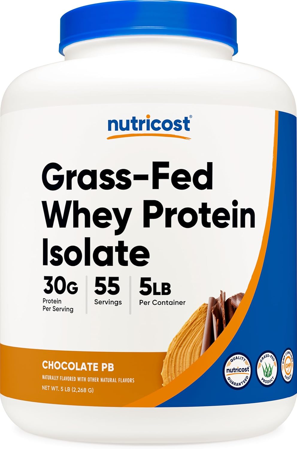 5LBS Nutricost Chocolate Peanut Butter Grass-Fed Whey Protein Isolate - Non-GMO, Gluten Free